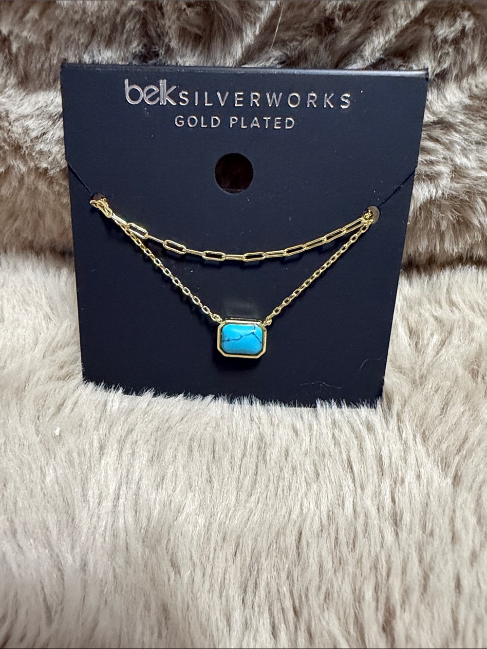 Gold-Plated Layered Necklace with Turquoise Pendant